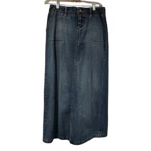 Old Navy denim blue jeans skirt size 1 maxi front patch pockets Boho festival